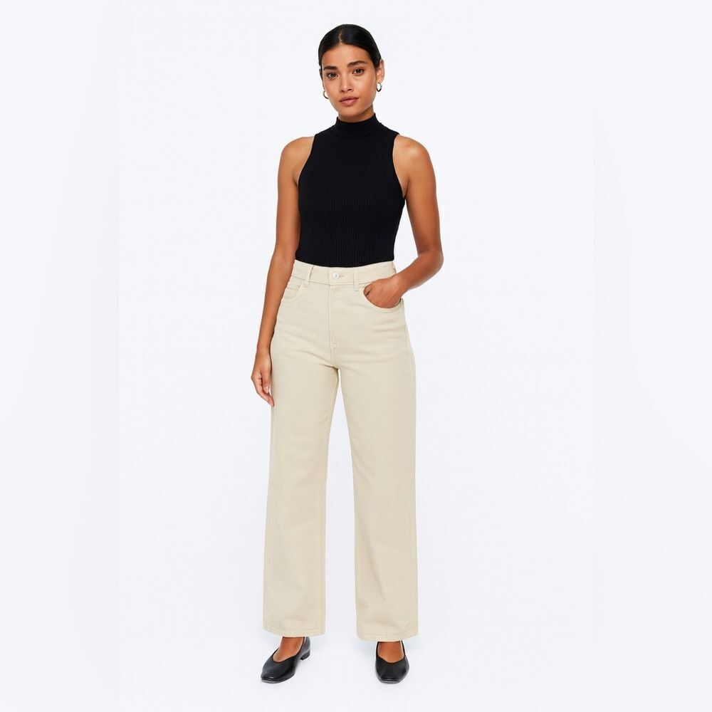 Zara Cream Wide-Leg Jeans NWOT